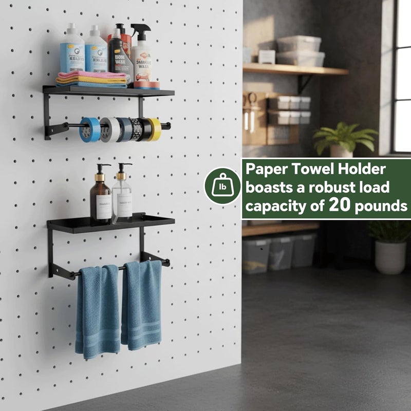 AXYCXIN 2 Pack Paper Towel Holder for Pegboard, Pegboard Paper Towel Holder with Shelf, Heavy Duty Peg Board Accessory, Pegboard Accessories for Garage, Workbench, Laundry or Craft Room Organization - Image 4
